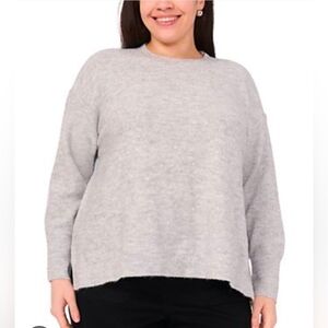 Vince Camuto Heather Gray Embellished Crew Neck Sweater